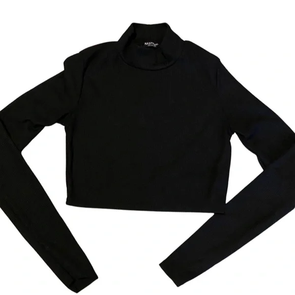 NASTYGAL Black Crop Turtleneck Top - Picture 2 of 4